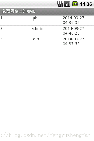 獲取網上的XML Android端運行效果圖